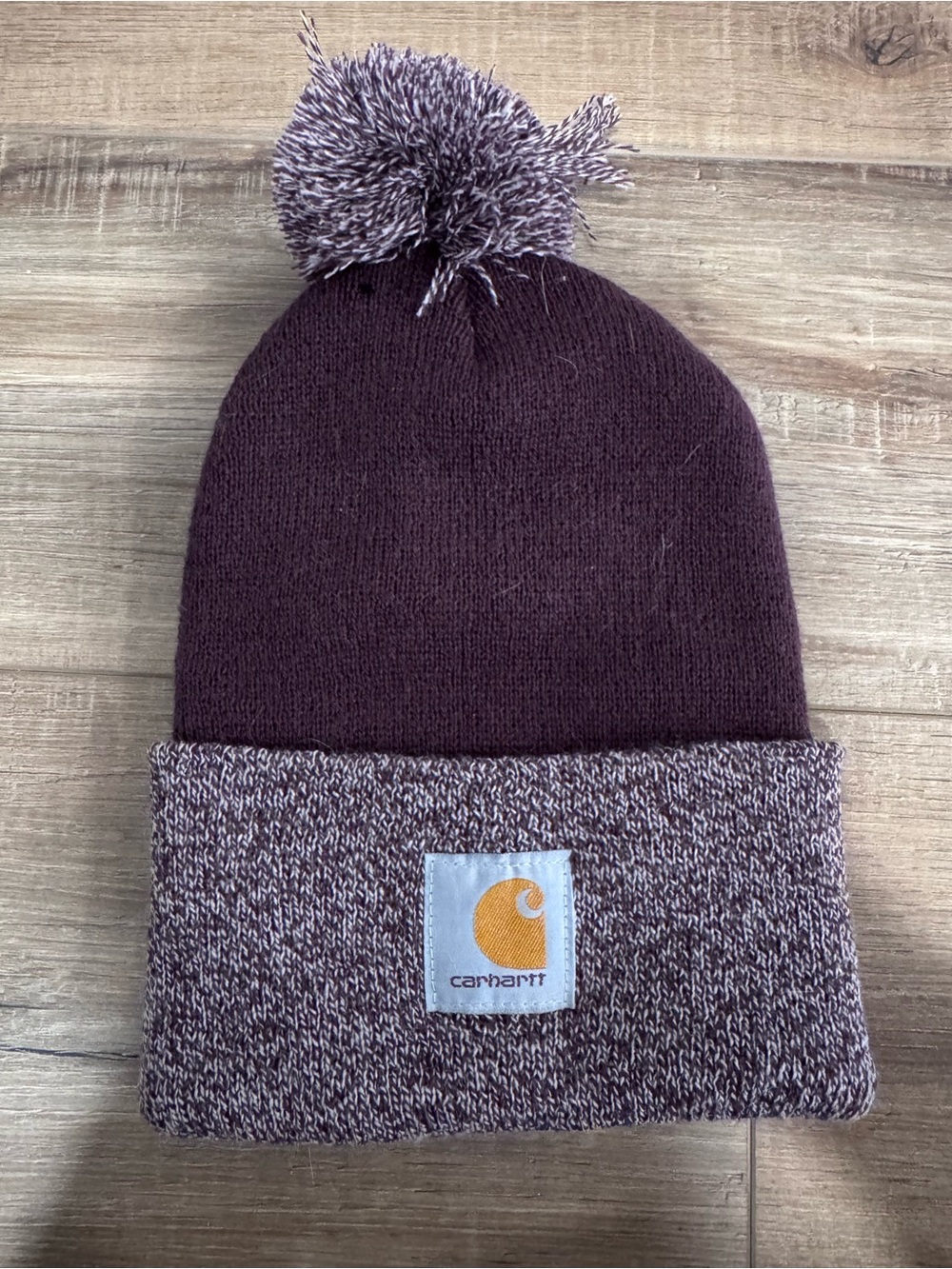 Carhartt Pom Beanie in Burgundy and Marled Heather